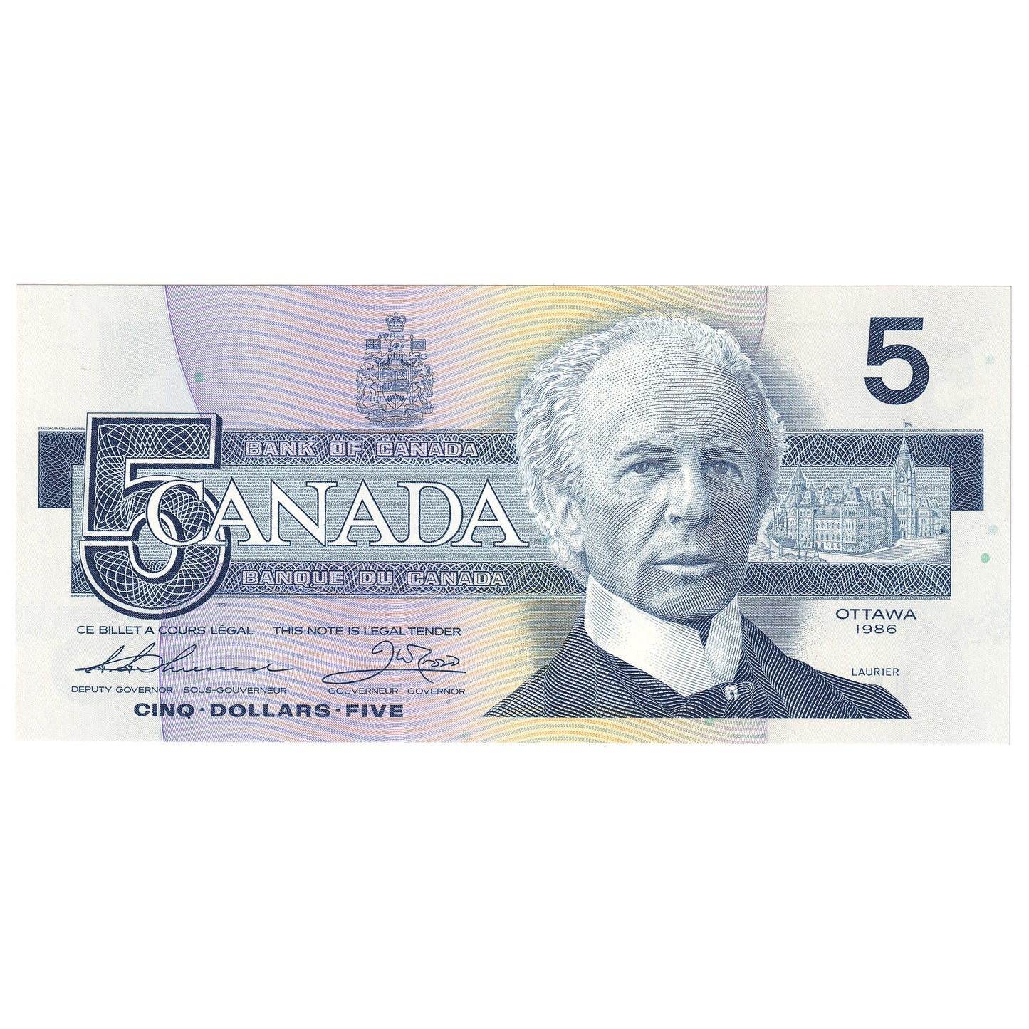BC-56b 1986 Canada $5 Thiessen-Crow, FOP, CUNC
