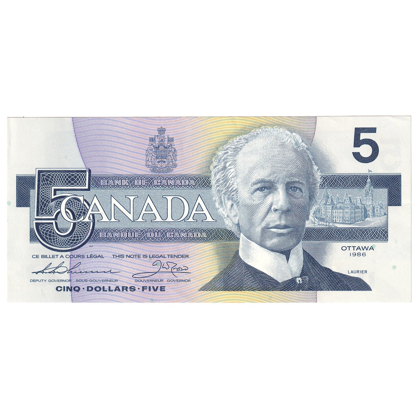 BC-56b 1986 Canada $5 Thiessen-Crow, FOS, AU
