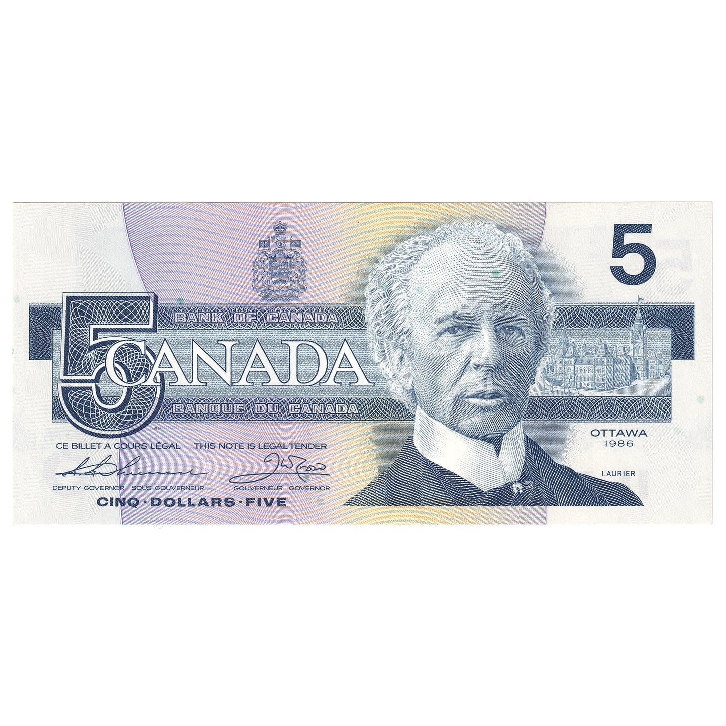 BC-56b 1986 Canada $5 Thiessen-Crow, GNJ, UNC
