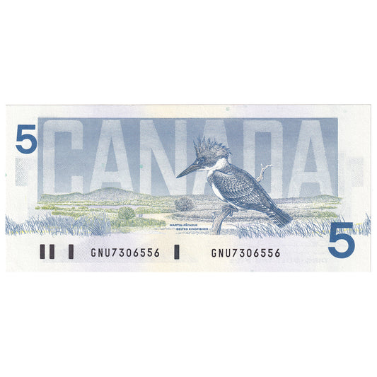 BC-56b 1986 Canada $5 Thiessen-Crow, GNU, AU-UNC