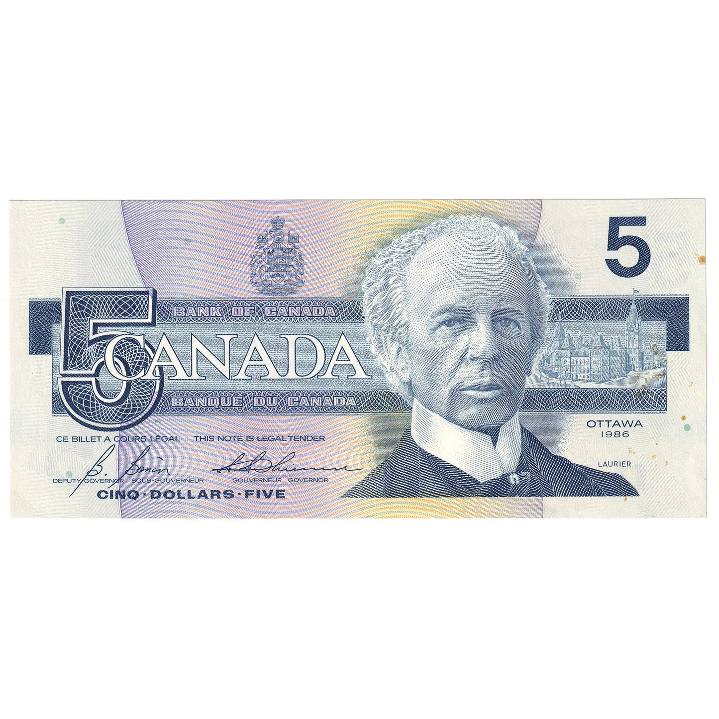 BC-56c 1986 Canada $5 Bonin-Thiessen, GOP, AU-UNC