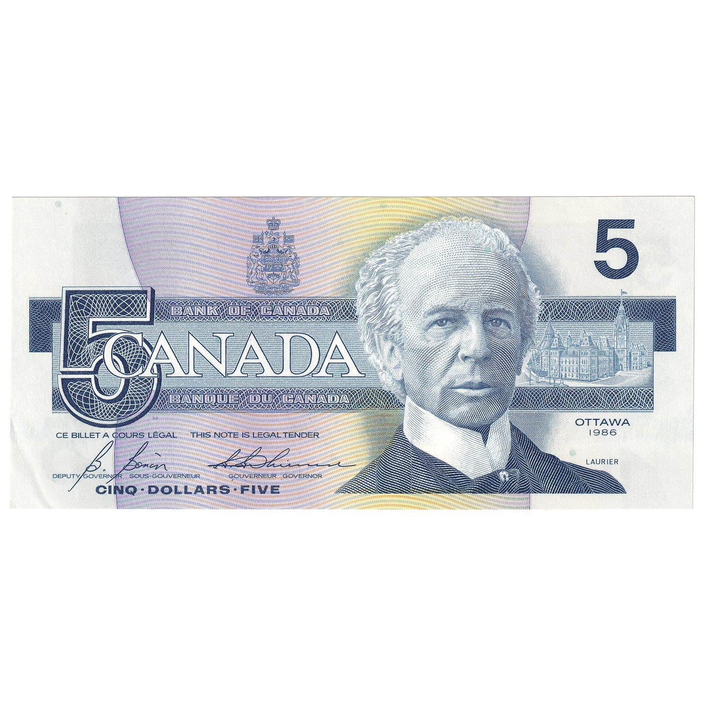 BC-56c 1986 Canada $5 Bonin-Thiessen, GOU, AU-UNC