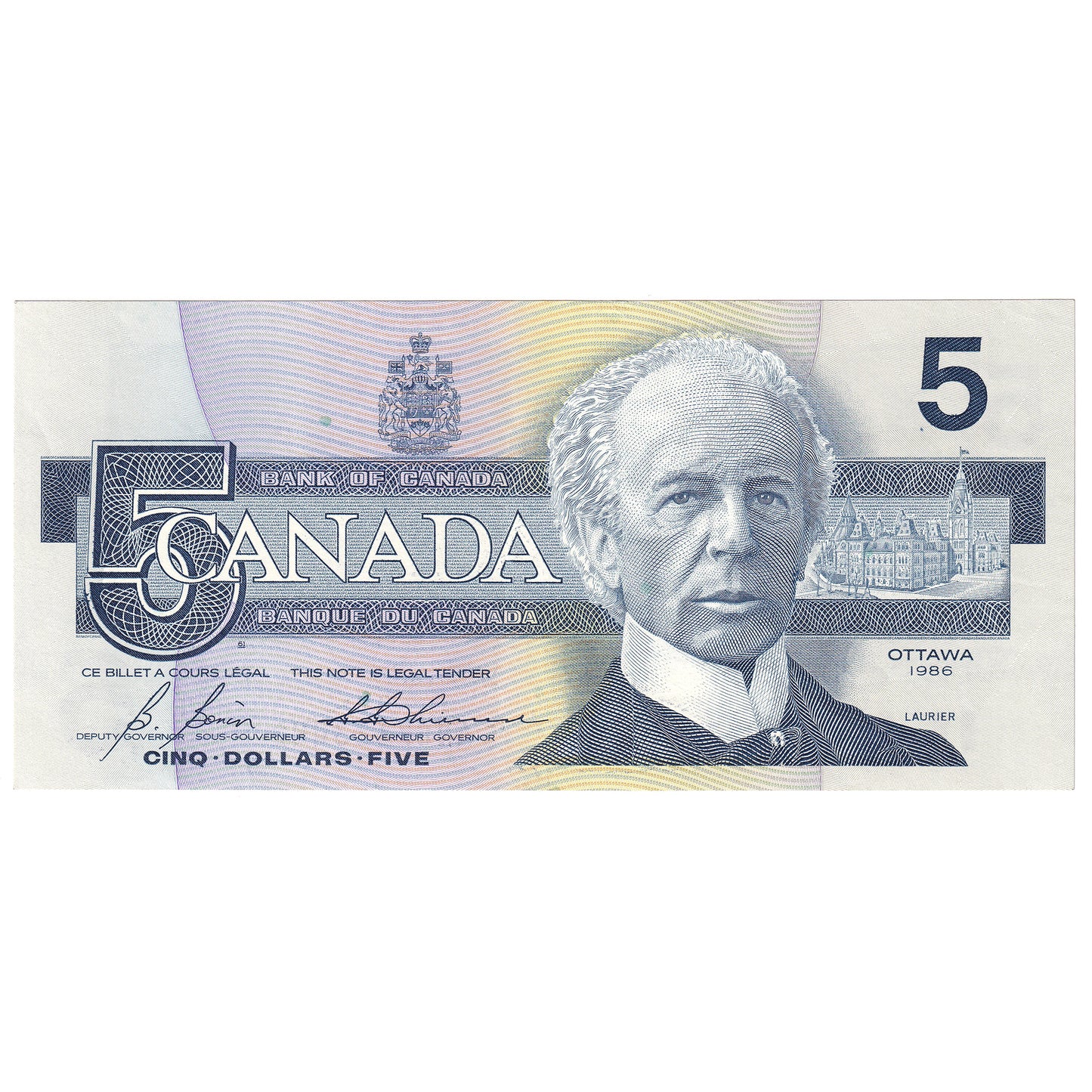 BC-56c-i 1986 Canada $5 Bonin-Thiessen, ANG, AU