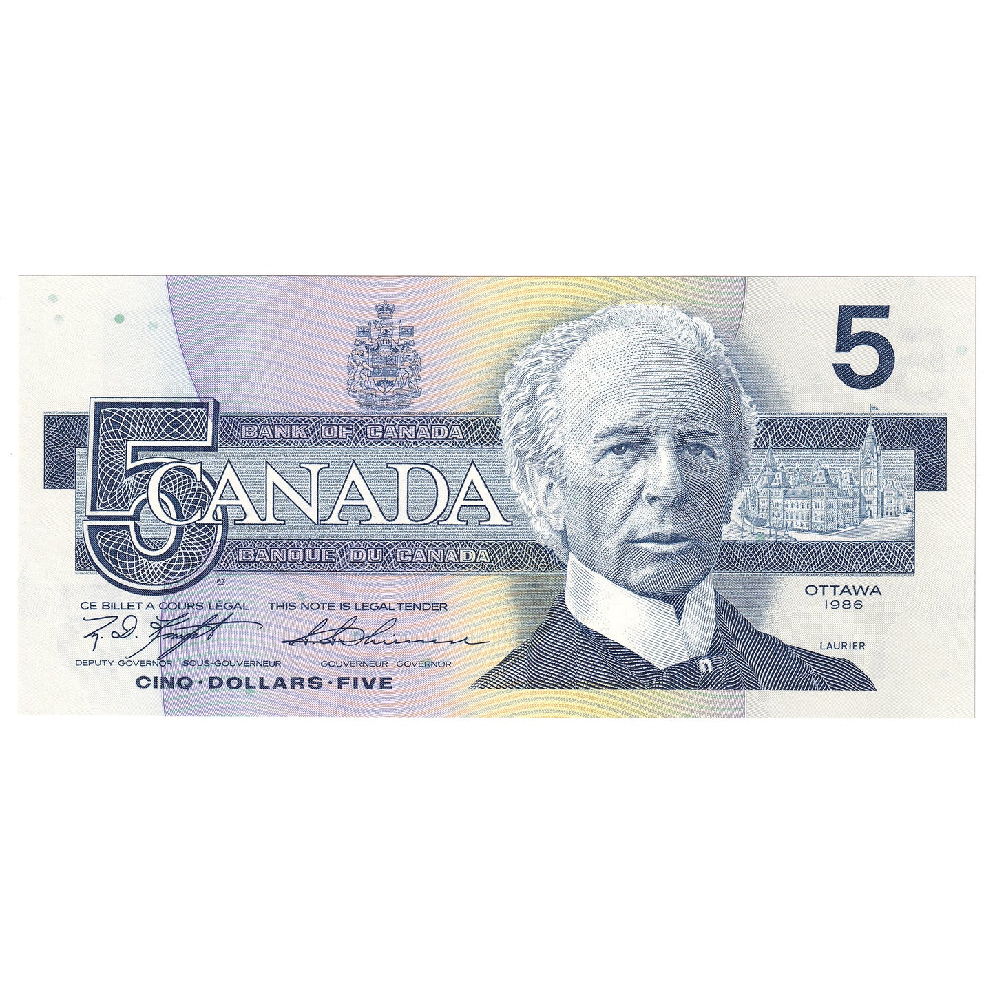 BC-56d-N1-iii 1986 Canada $5 Knight-Thiessen, 4 Digit RADAR ANJ7350537, CUNC