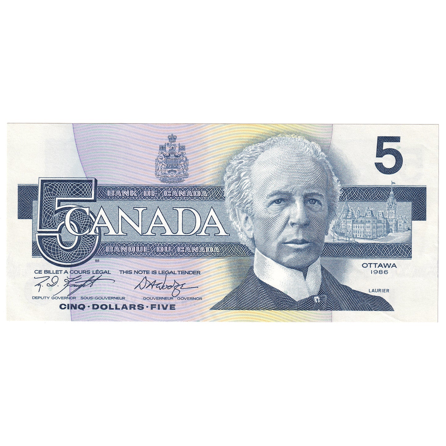 BC-56e-i 1986 Canada $5 Knight-Dodge, ANT, AU-UNC