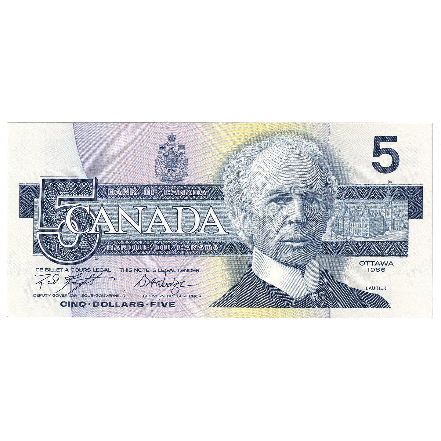 BC-56e-i 1986 Canada $5 Knight-Dodge, ANU, Circulation Issue, AU-UNC