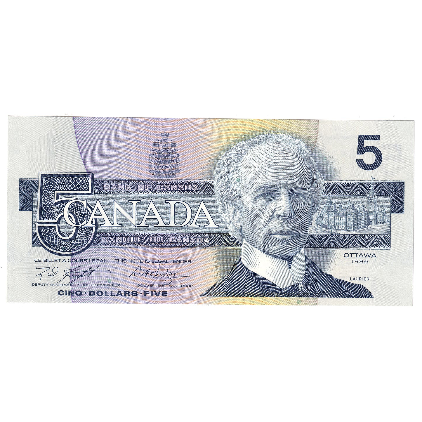 BC-56e-N1-iii 1986 Canada $5 Knight-Dodge, 4 Digit RADAR GPY6390936, CUNC