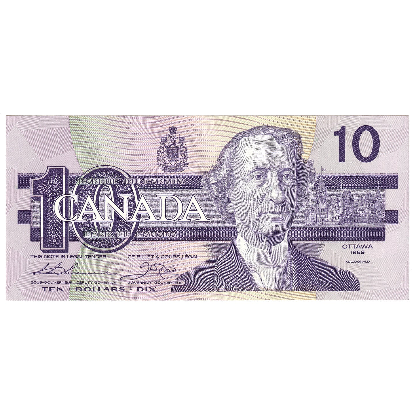 BC-57a 1989 Canada $10 Thiessen-Crow, ADU, AU-UNC