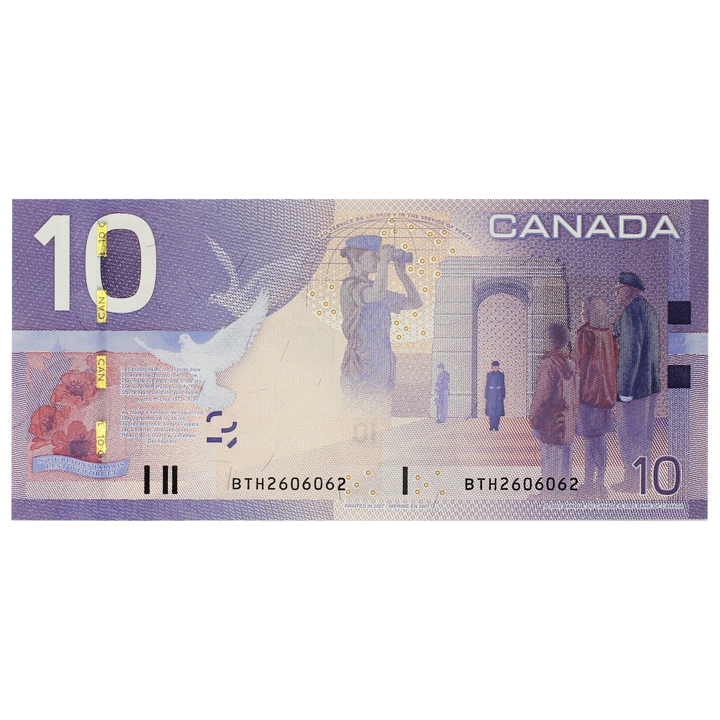 BC-68a-N1-iii 2007 Canada $10 Jenkins-Dodge, 3 Digit RADAR BTH2606062, UNC