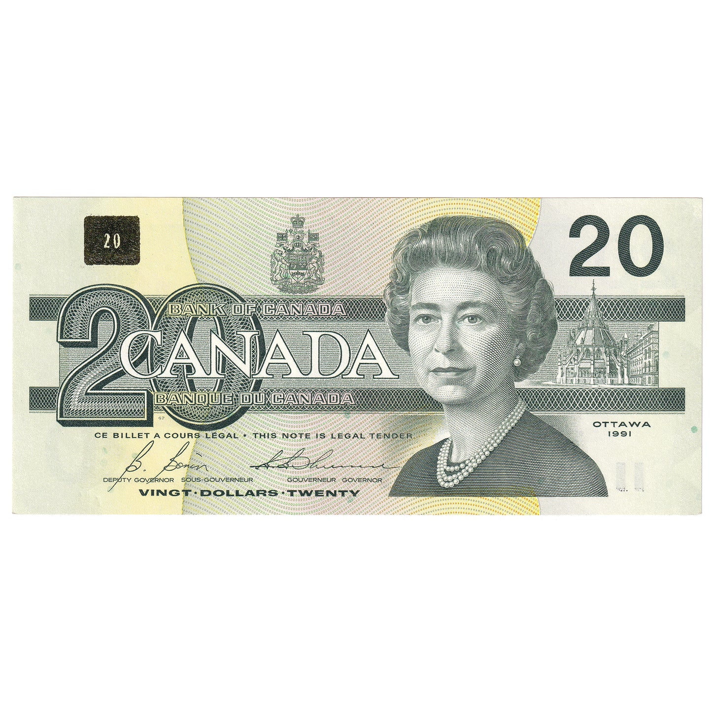 BC-58b 1991 Canada $20 Bonin-Thiessen, ESV, AU-UNC (AU55)