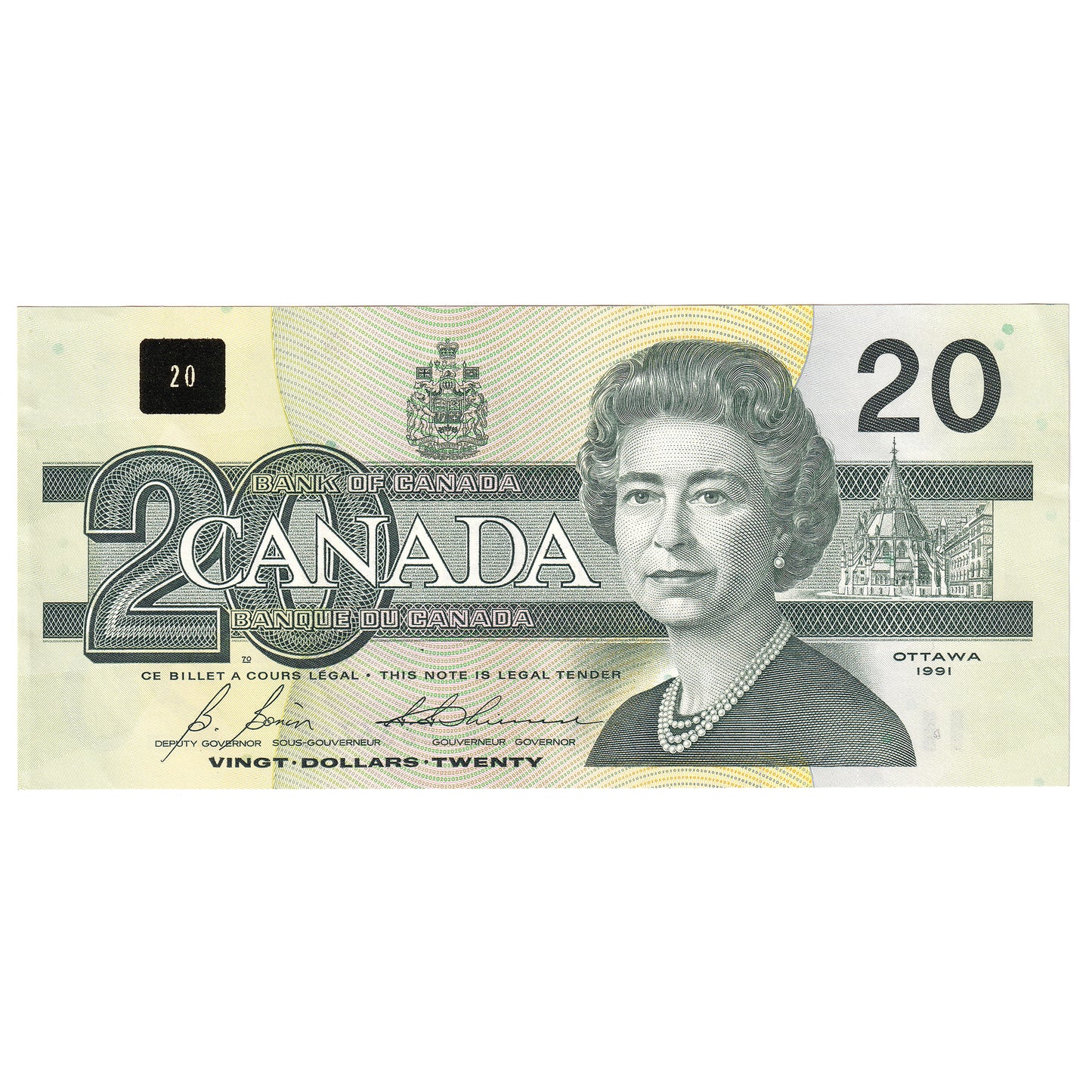BC-58b-i 1991 Canada $20 Bonin-Thiessen, ASC, Almost Uncirculated (AU50)