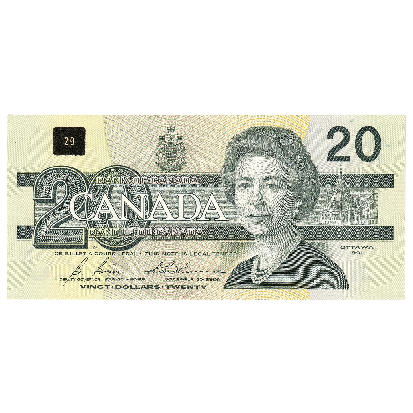BC-58b-i 1991 Canada $20 Bonin-Thiessen, AVA, AU-UNC (AU55)