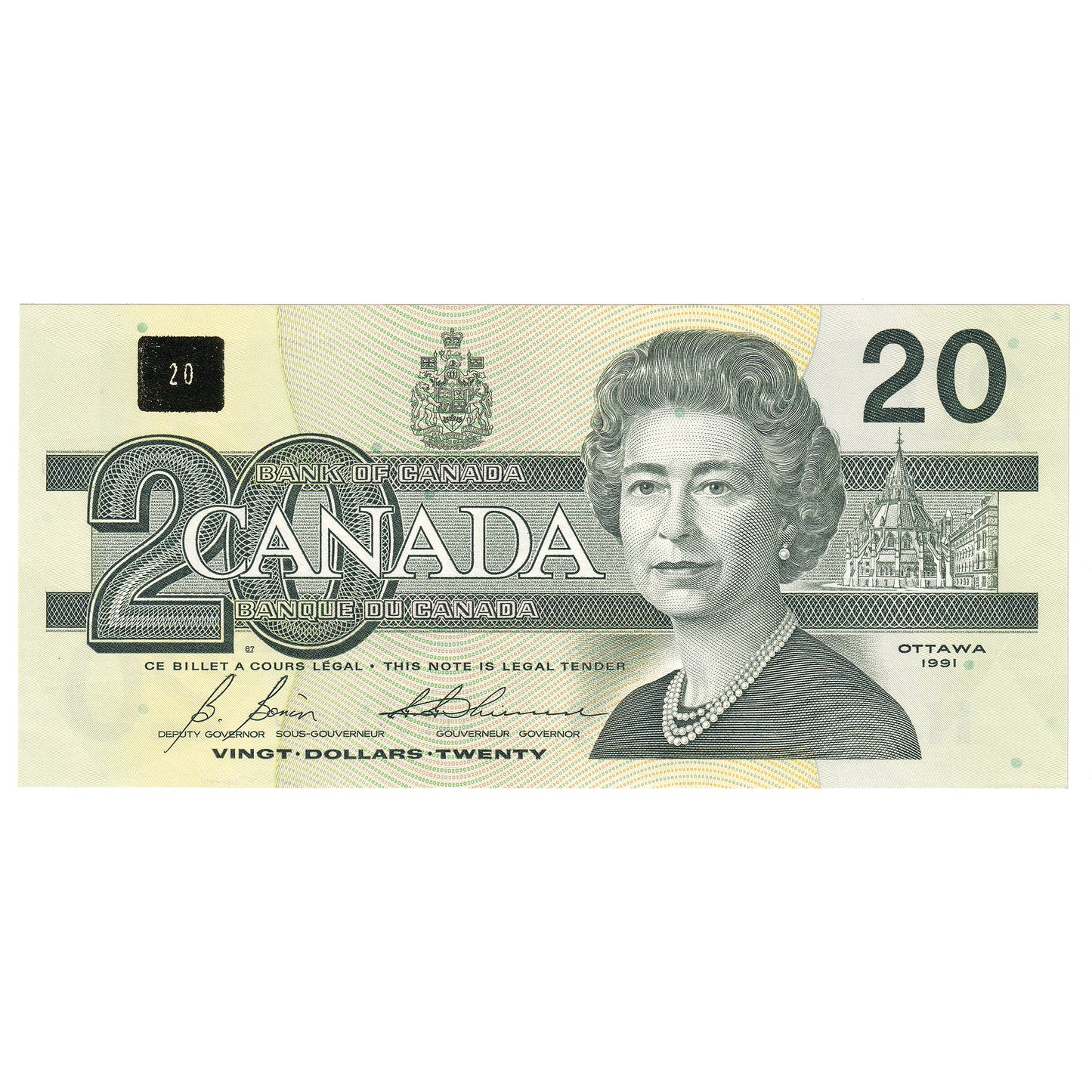 BC-58b-i 1991 Canada $20 Bonin-Thiessen, AVE, Choice Uncirculated (CUNC63)