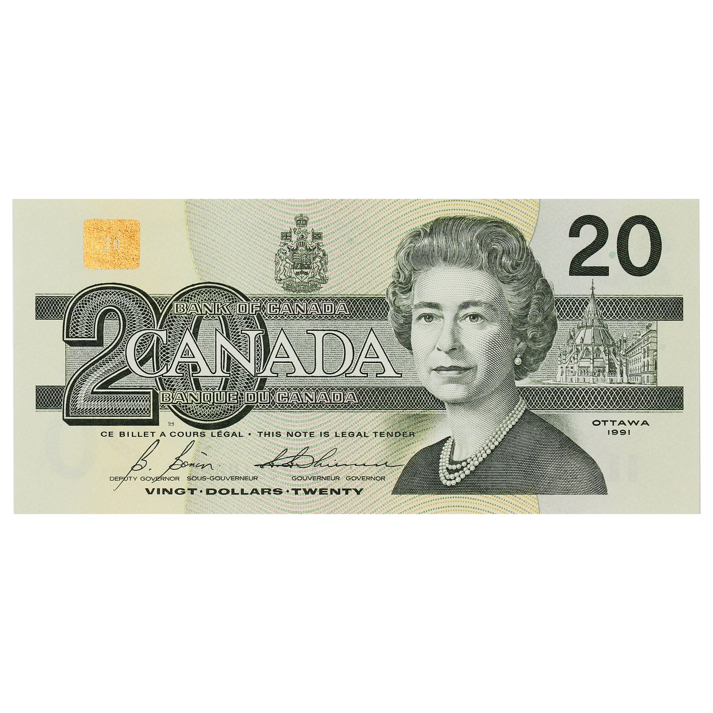 BC-58b-i 1991 Canada $20 Bonin-Thiessen, AVP, AU-UNC (AU55)