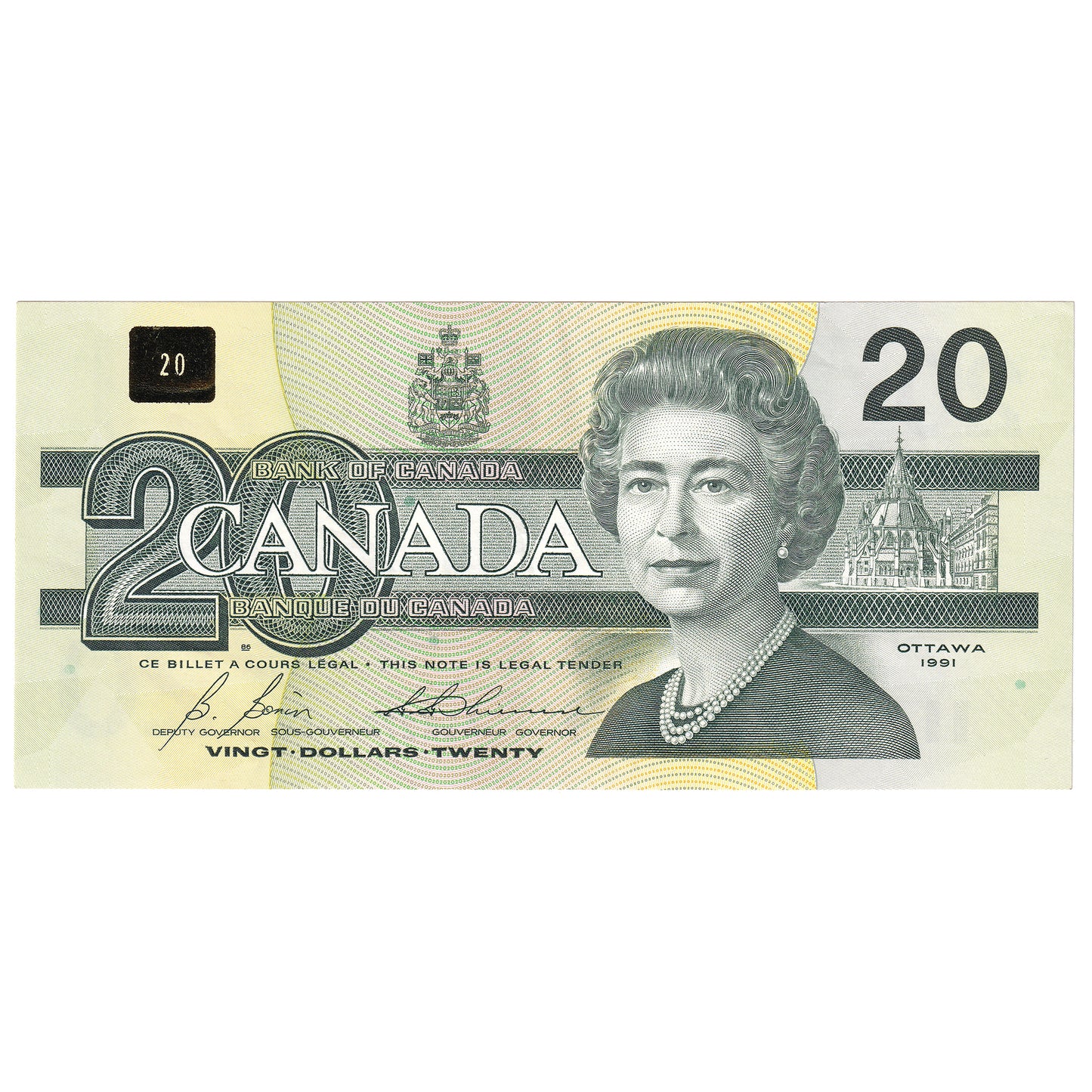 BC-58bA-i 1991 Canada $20 Bonin-Thiessen, AIX, Almost Uncirculated (AU50)
