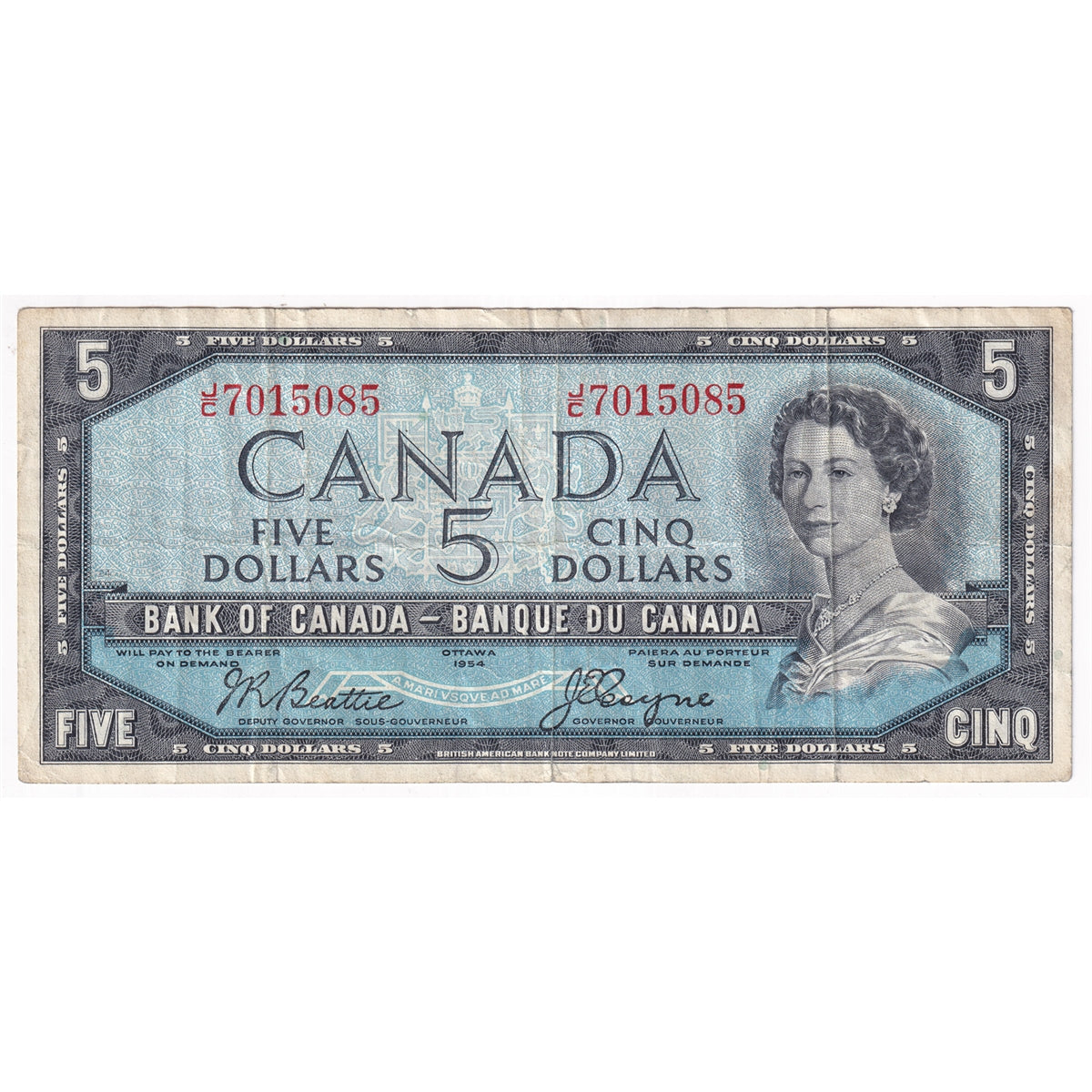 BC-39a 1954 Canada $5 Beattie-Coyne, J/C, VF