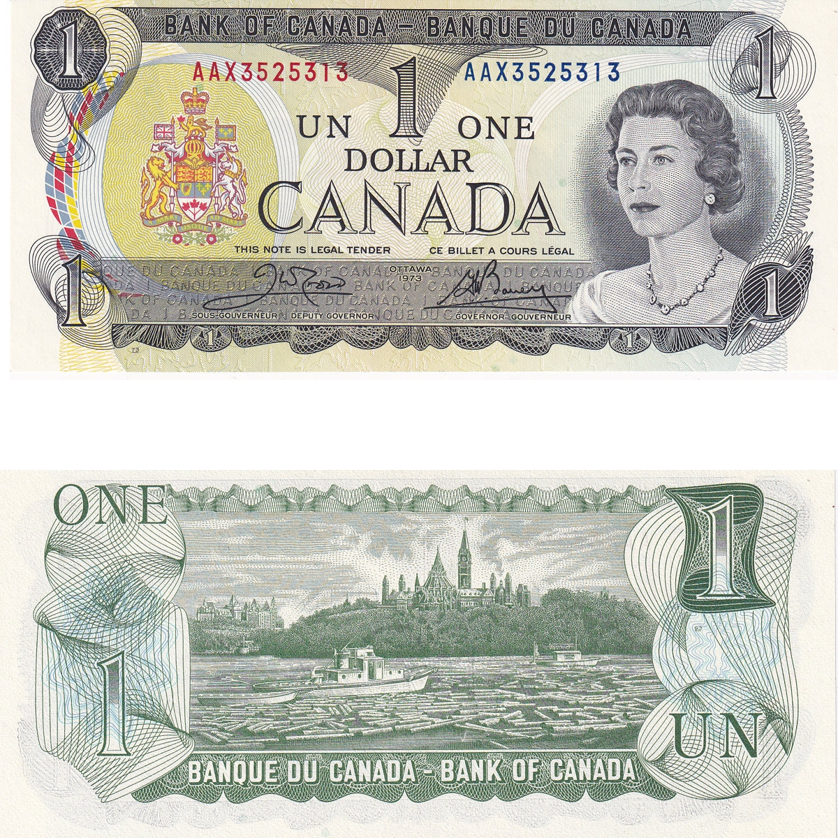 BC-46bA 1973 Canada $1 Crow-Bouey, AAX, Choice Uncirculated (CUNC63)