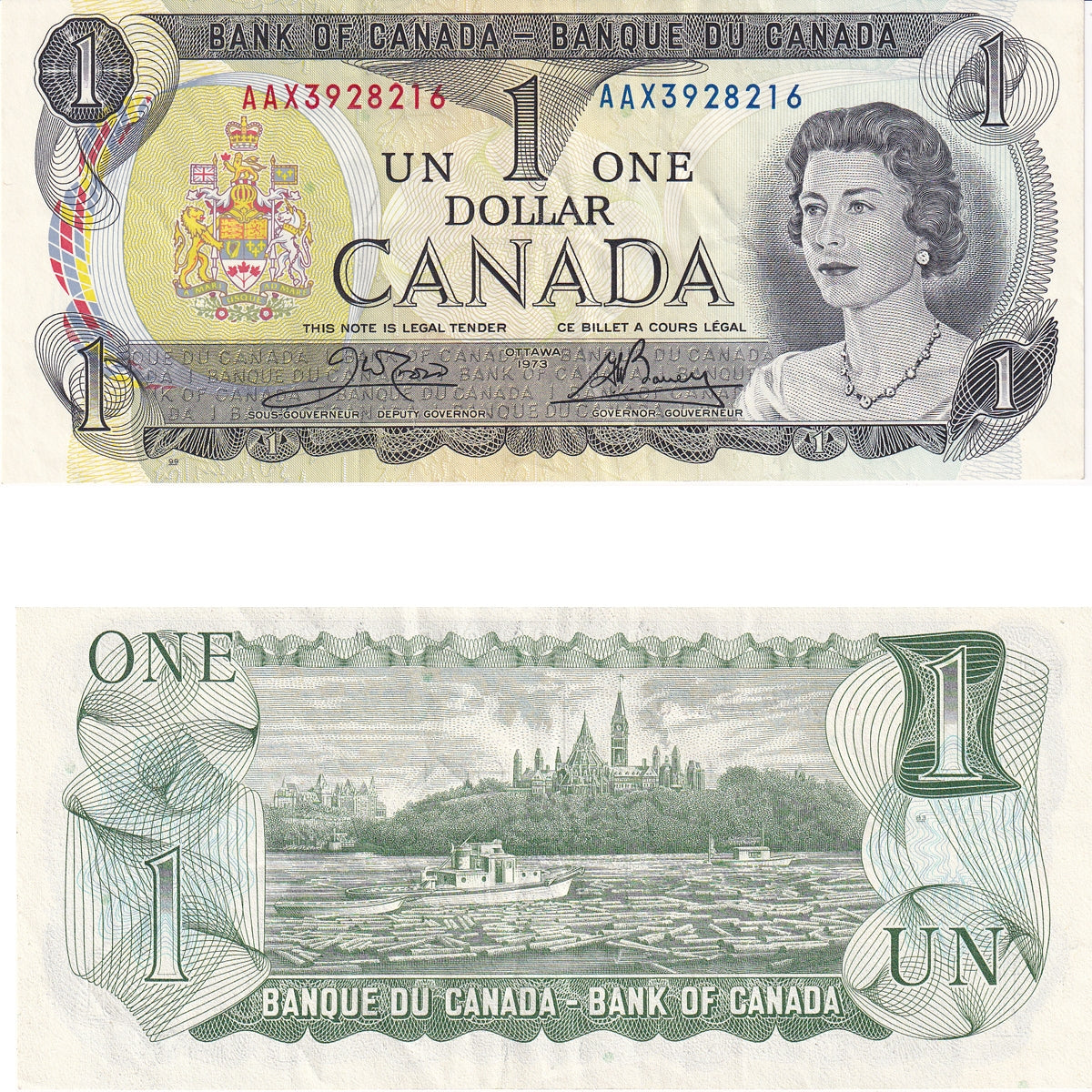 BC-46bA 1973 Canada $1 Crow-Bouey, AAX, Extra Fine (EF40)