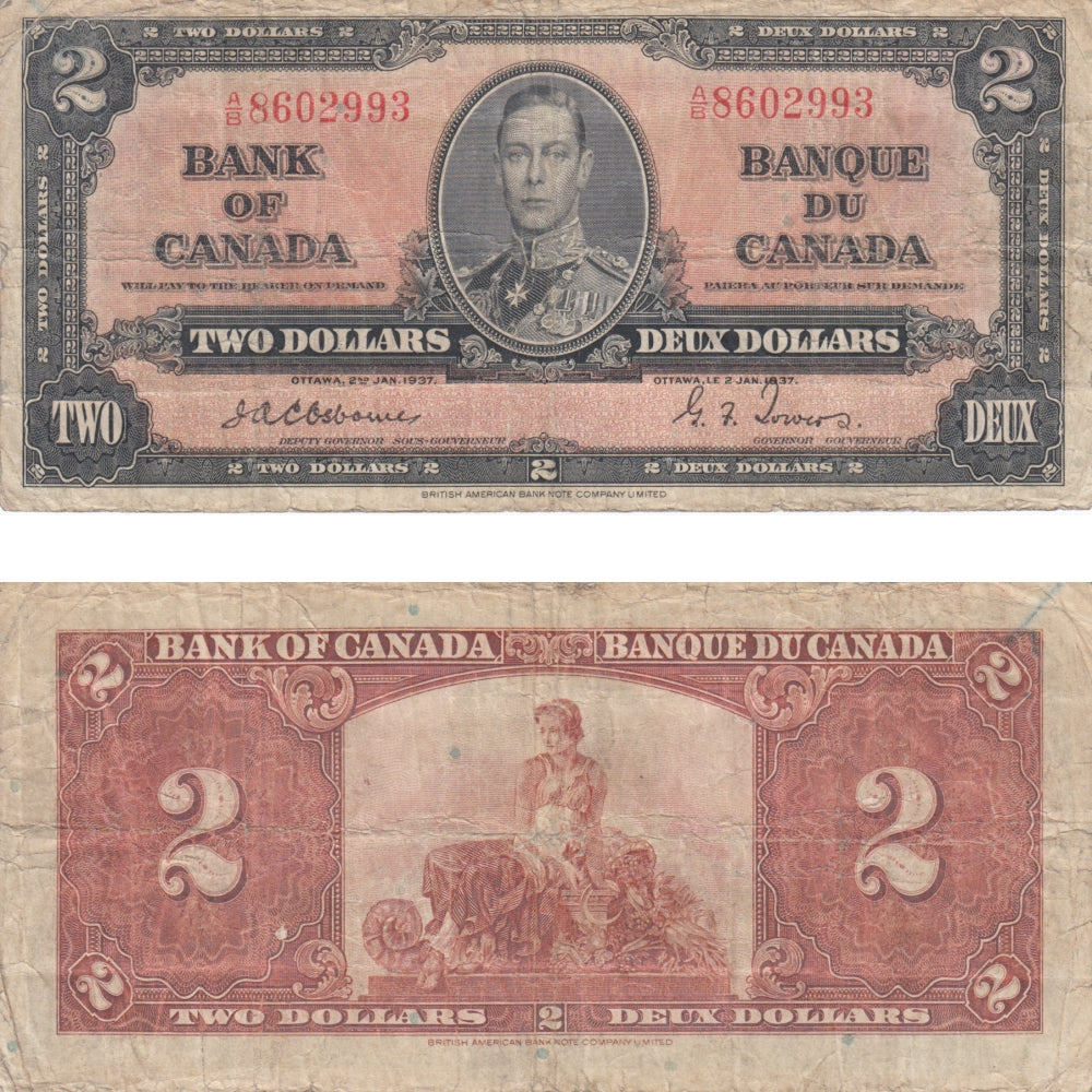 BC-22a 1937 Canada $2 Osborne-Towers, A/B, Very Good (VG8)