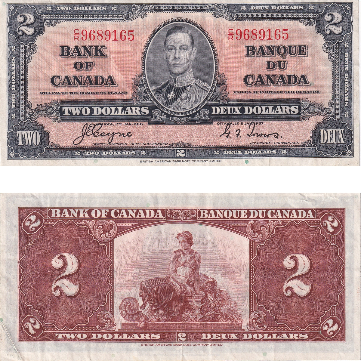 BC-22c 1937 Canada $2 Coyne-Towers, C/R, VF-EF (VF30)