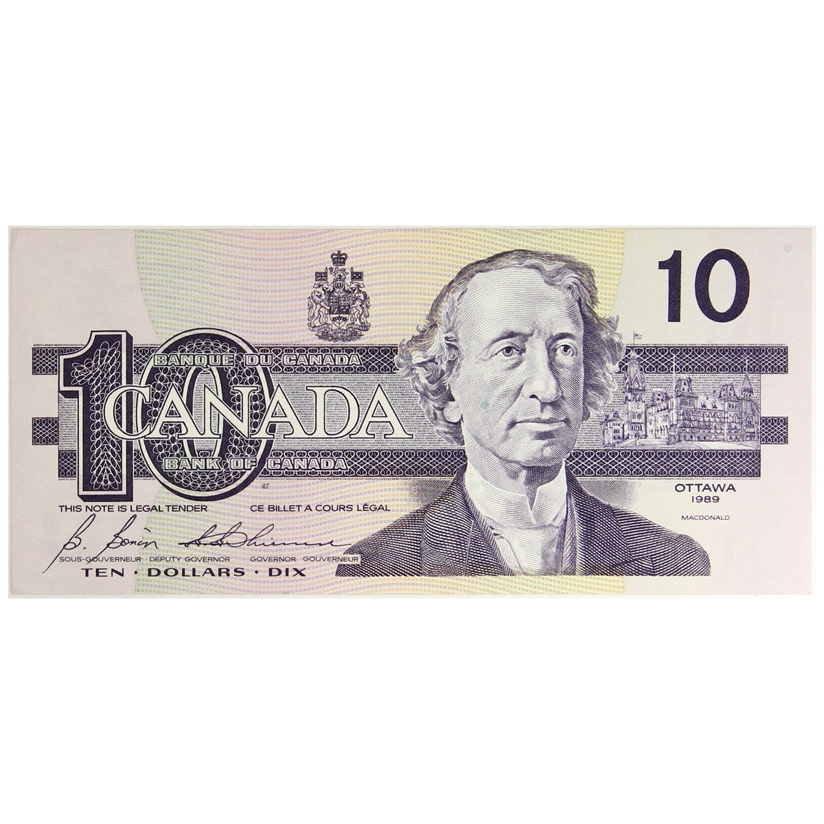 BC-57b 1989 Canada $10 Bonin-Thiessen, BDM, AU-UNC (AU55)
