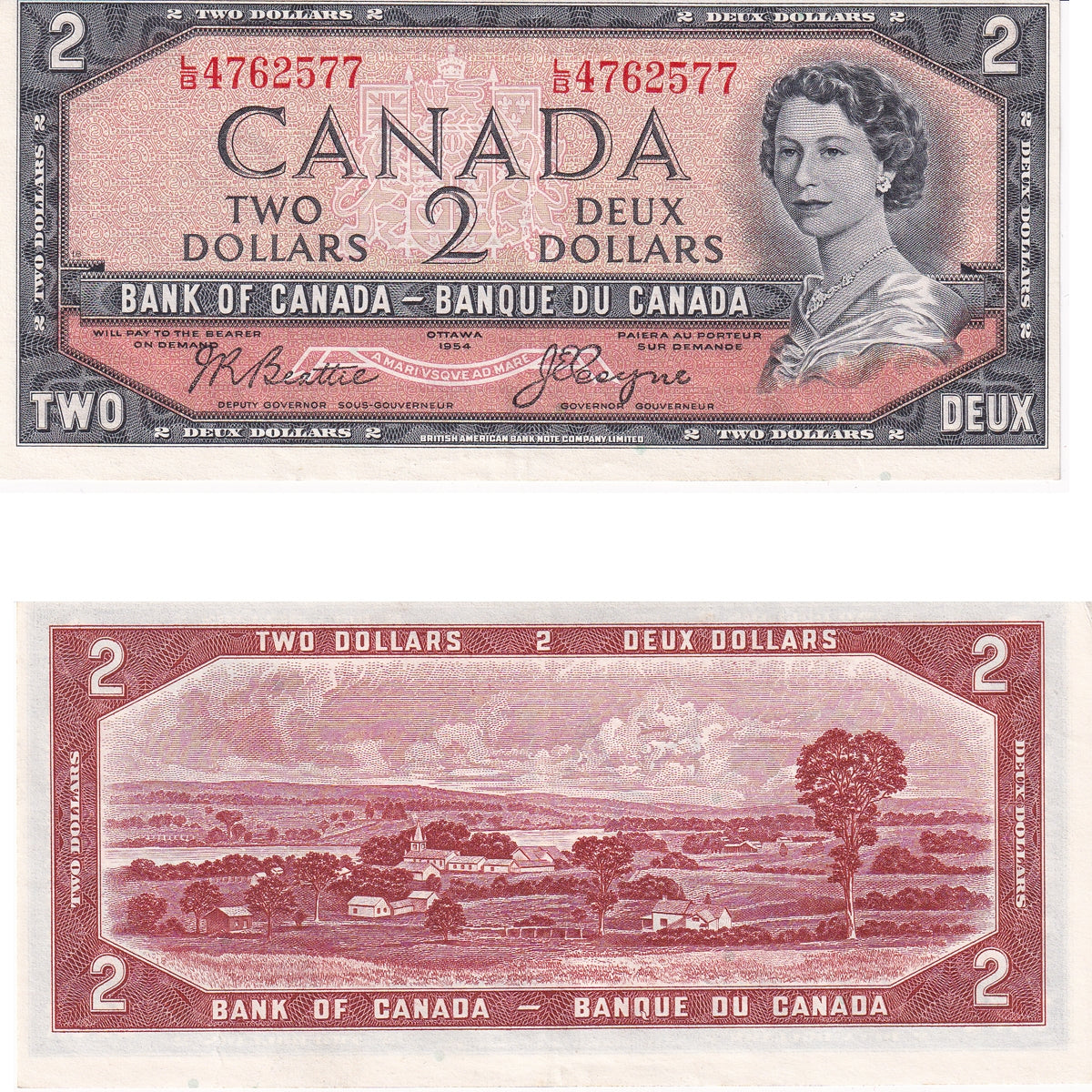 BC-38a 1954 Canada $2 Beattie-Coyne, L/B, Extra Fine (EF40)