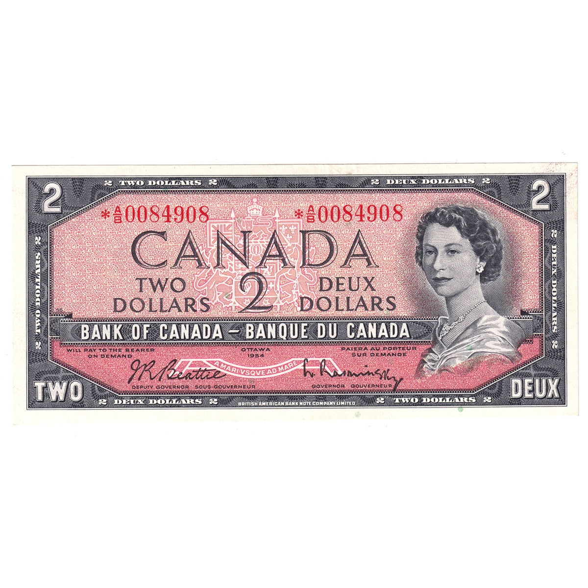 BC-38bA 1954 Canada $2 Beattie-Rasminsky, *A/B, AU-UNC