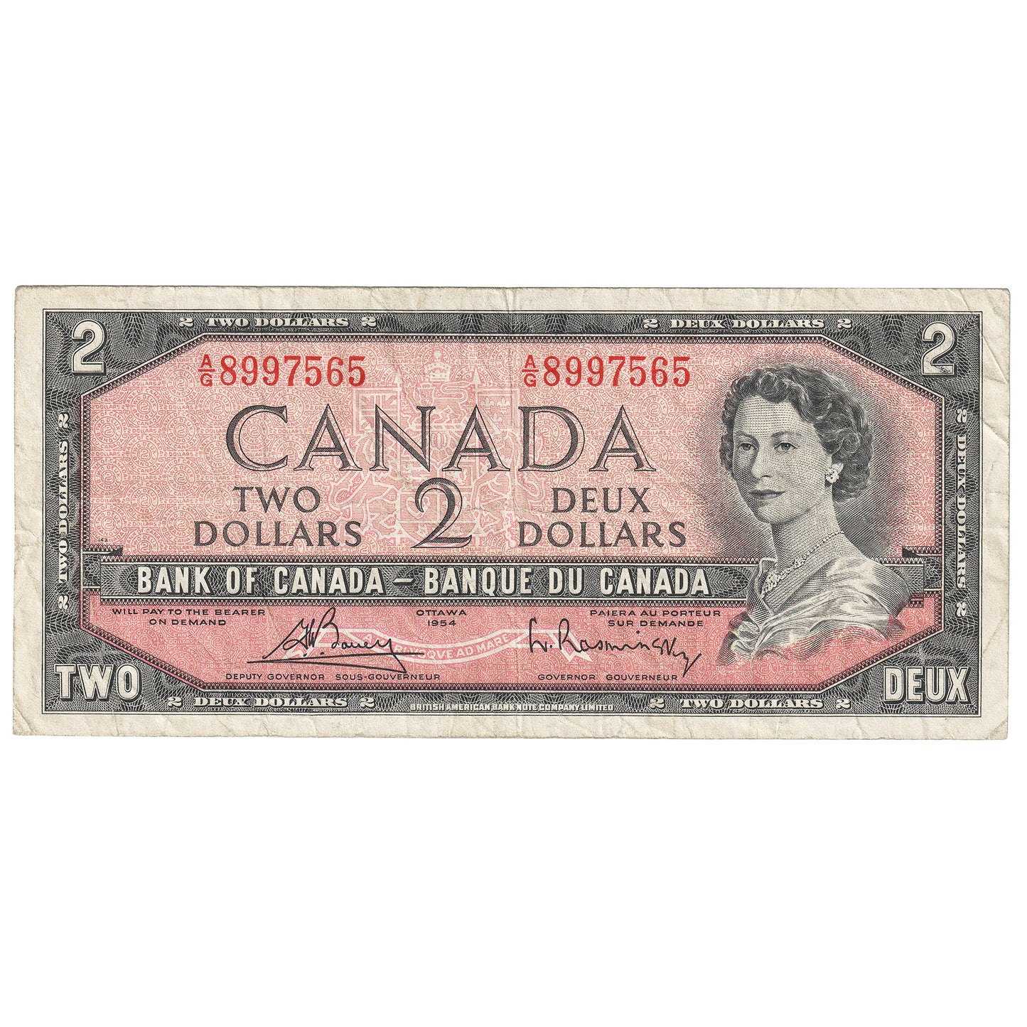 BC-38c 1954 Canada $2 Bouey-Rasminsky, A/G, F