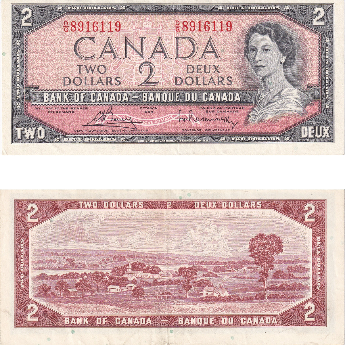 BC-38c 1954 Canada $2 Bouey-Rasminsky, D/G, Extra Fine (EF40)