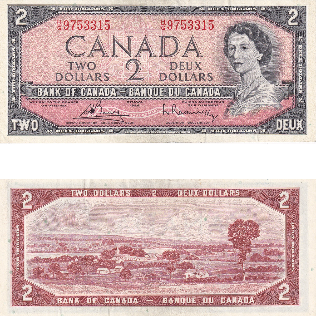 BC-38c 1954 Canada $2 Bouey-Rasminsky, H/G, Almost Uncirculated (AU50)