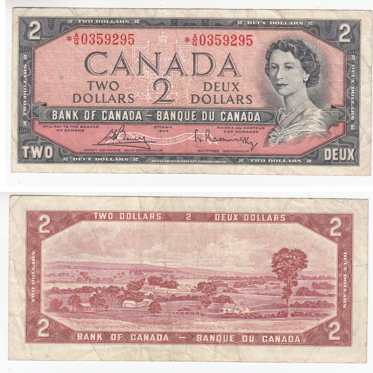 BC-38cA 1954 Canada $2 Bouey-Rasminsky, *A/G Below 0.4M, Very Fine (VF20)