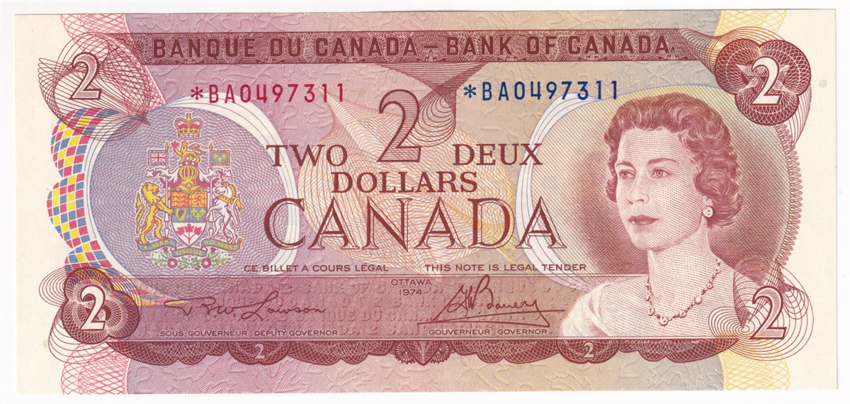 BC-47aA 1974 Canada $2 Lawson-Bouey, *BA, AU-UNC