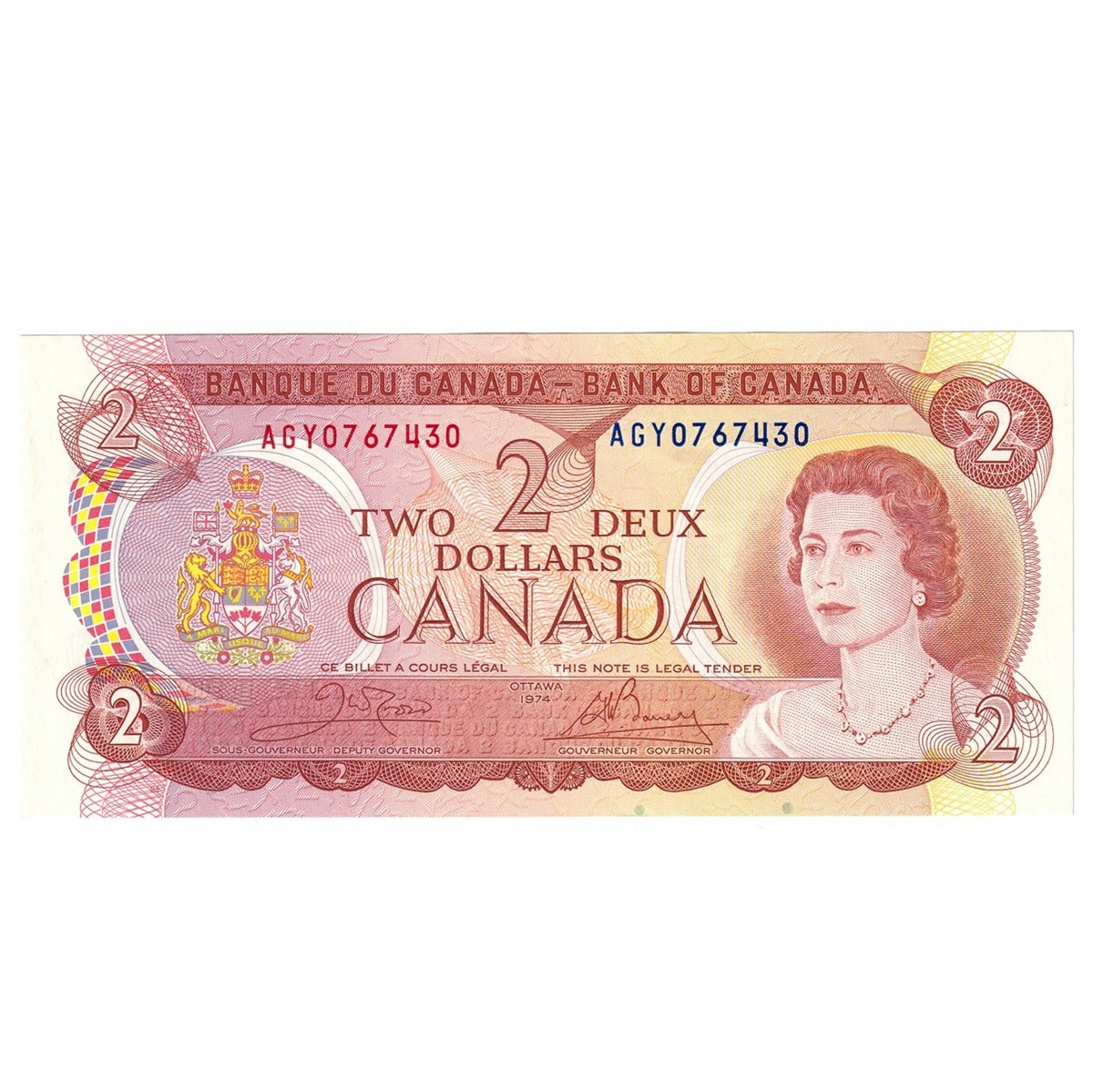 BC-47b 1974 Canada $2 Crow-Bouey, AGY, AU-UNC