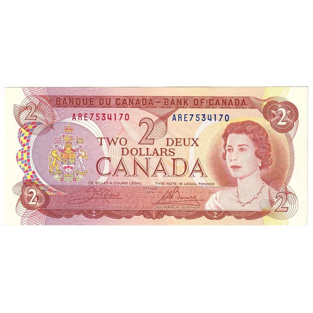 BC-47b 1974 Canada $2 Crow-Bouey, ARE, AU-UNC