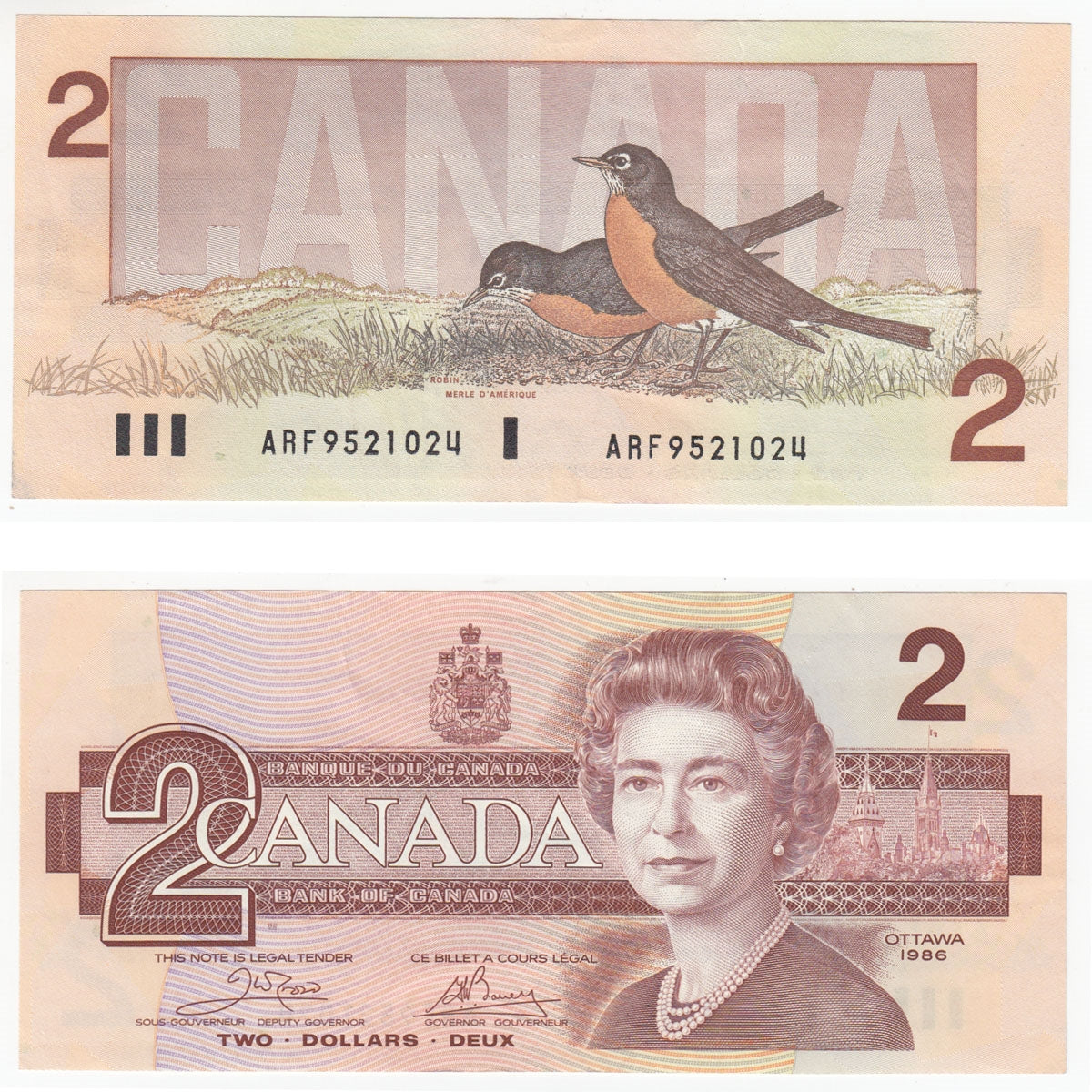 BC-55a 1986 Canada $2 Crow-Bouey, ARF, Almost Uncirculated (AU50)