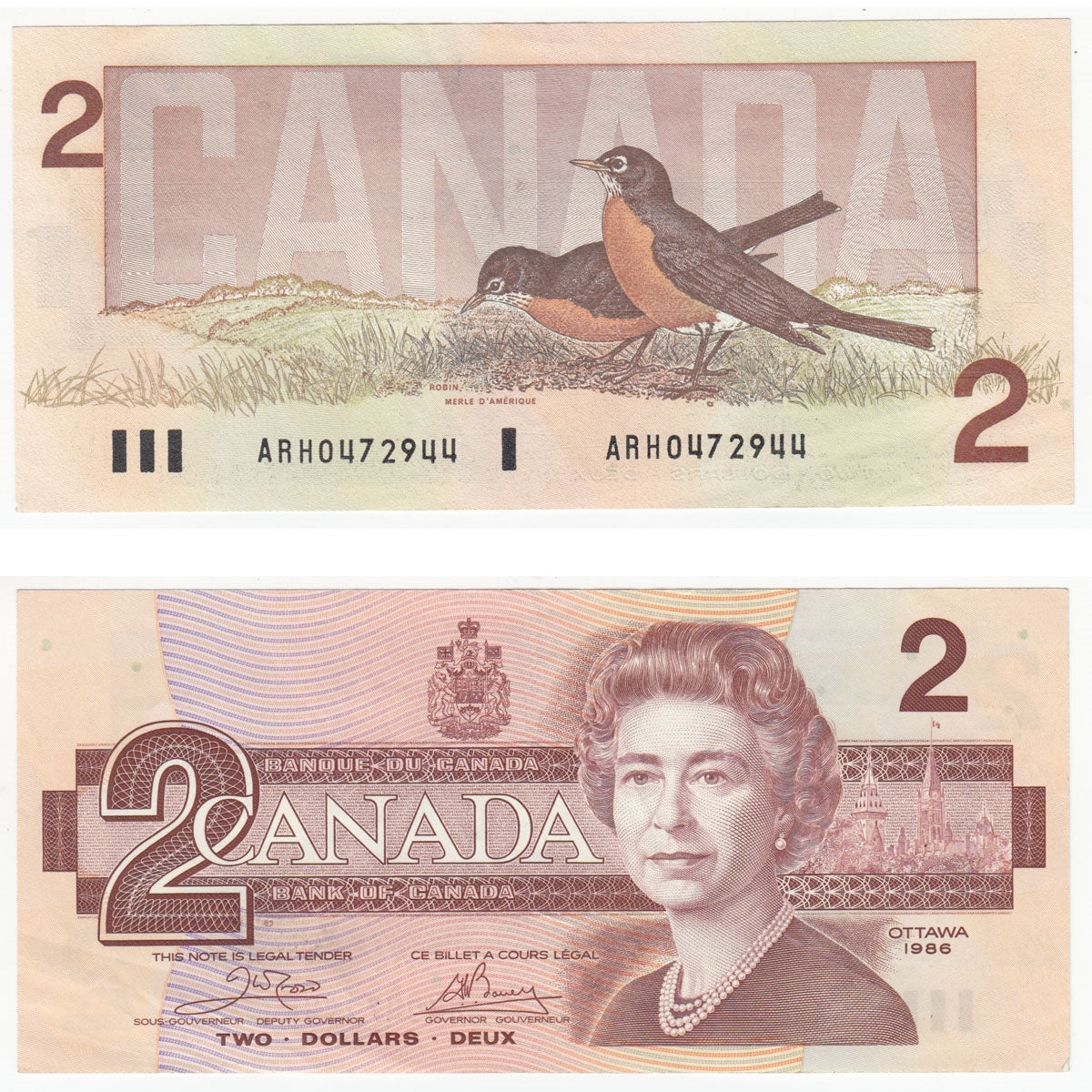 BC-55a 1986 Canada $2 Crow-Bouey, ARH, Almost Uncirculated (AU50)