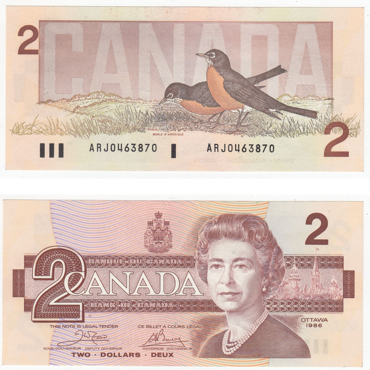 BC-55a 1986 Canada $2 Crow-Bouey, ARJ, AU-UNC (AU55)