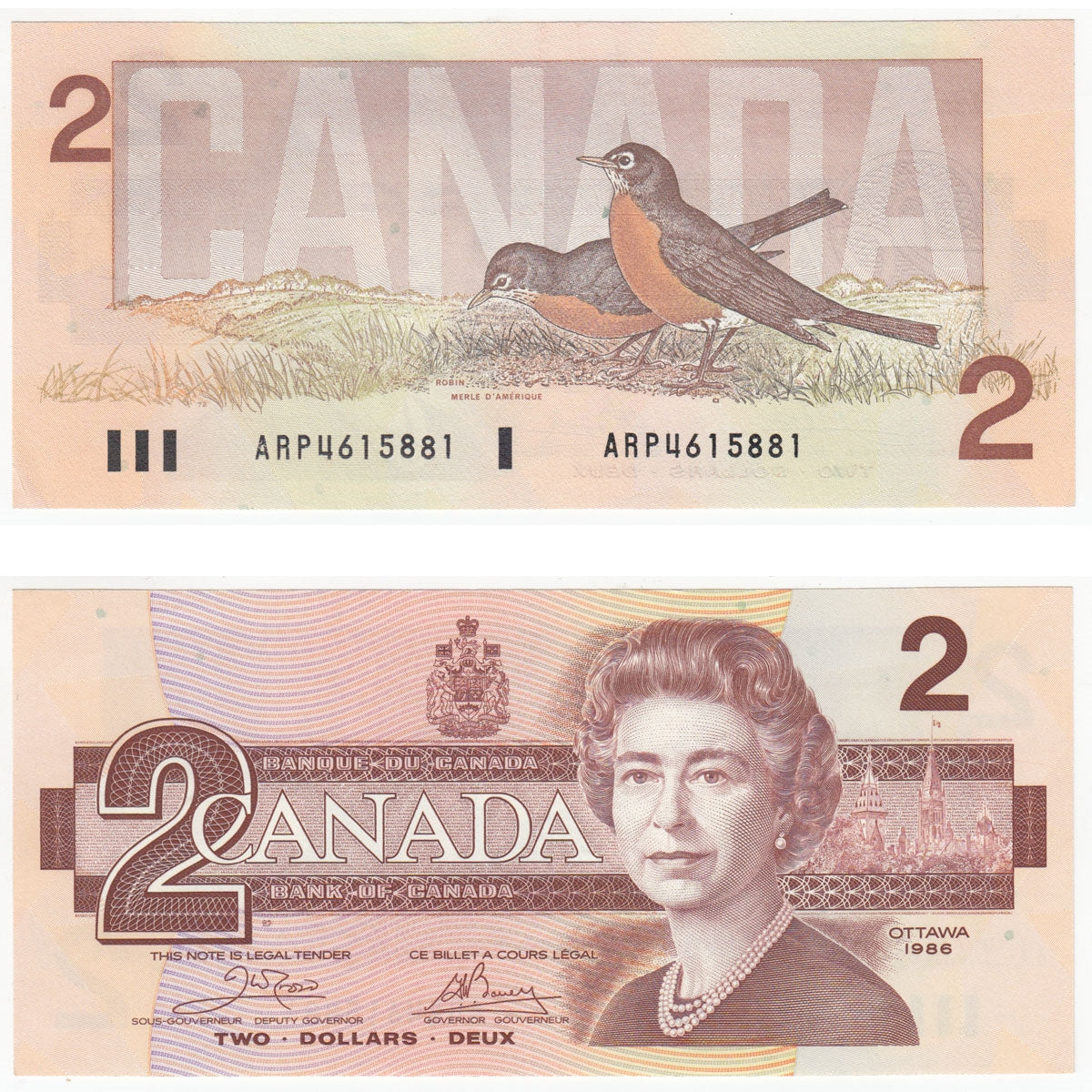 BC-55a 1986 Canada $2 Crow-Bouey, ARP, Almost Uncirculated (AU50)