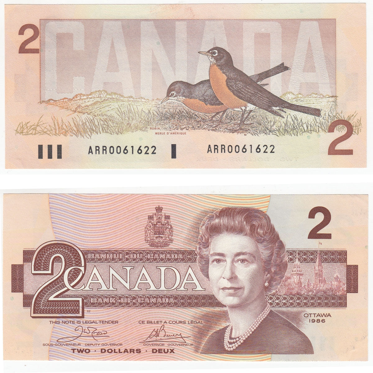 BC-55a 1986 Canada $2 Crow-Bouey, ARR, AU-UNC (AU55)