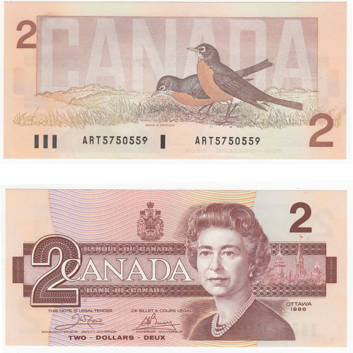 BC-55a 1986 Canada $2 Crow-Bouey, ART, AU-UNC (AU55)