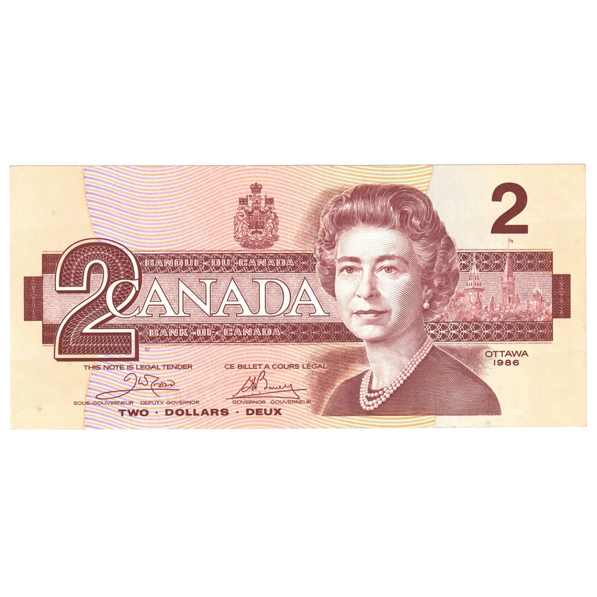 BC-55a 1986 Canada $2 Crow-Bouey, ARU, Almost Uncirculated (AU50)