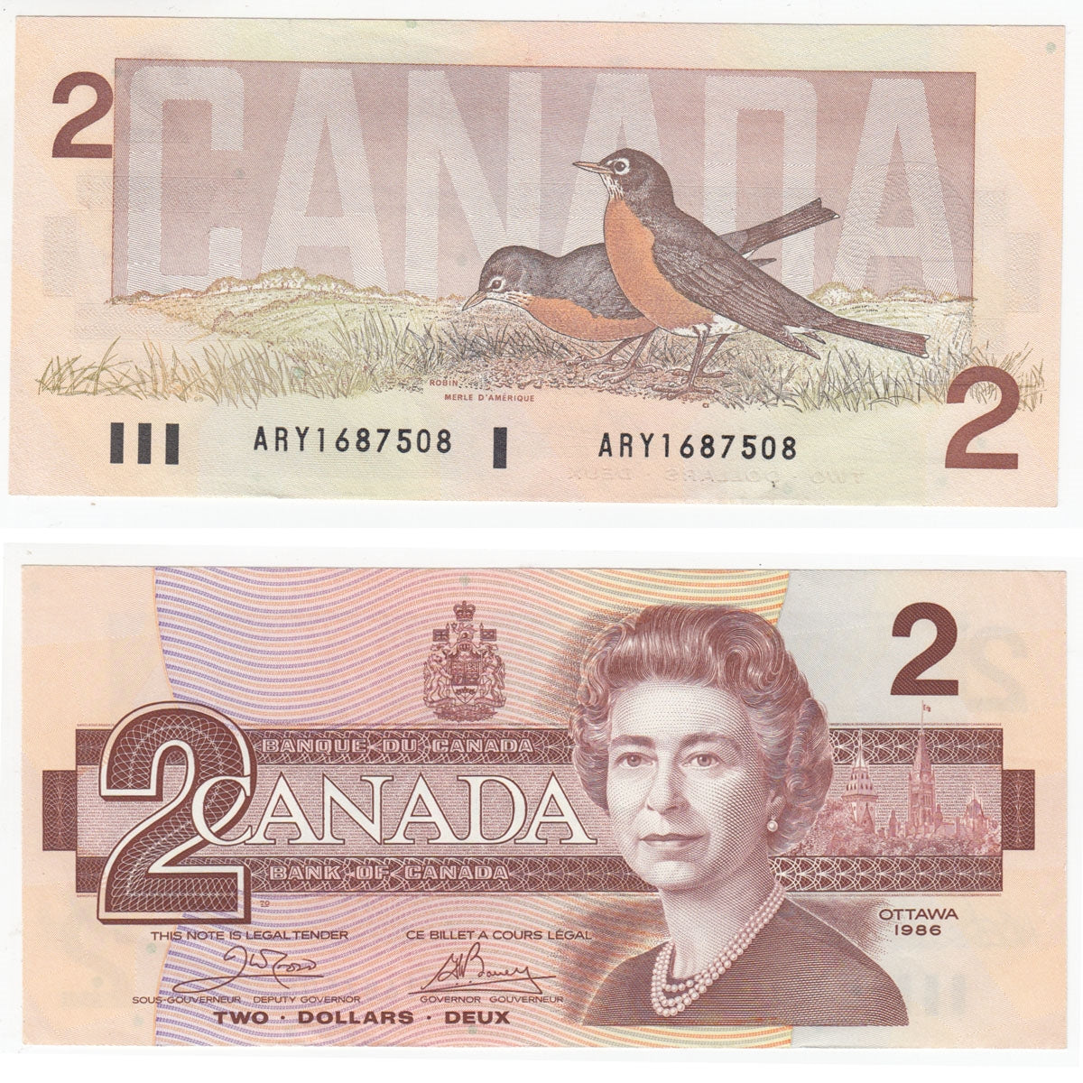BC-55a 1986 Canada $2 Crow-Bouey, ARY, AU-UNC (AU55)