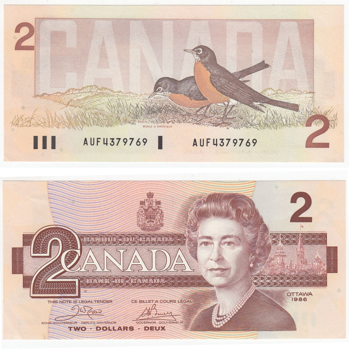 BC-55a 1986 Canada $2 Crow-Bouey, AUF, AU-UNC (AU55)