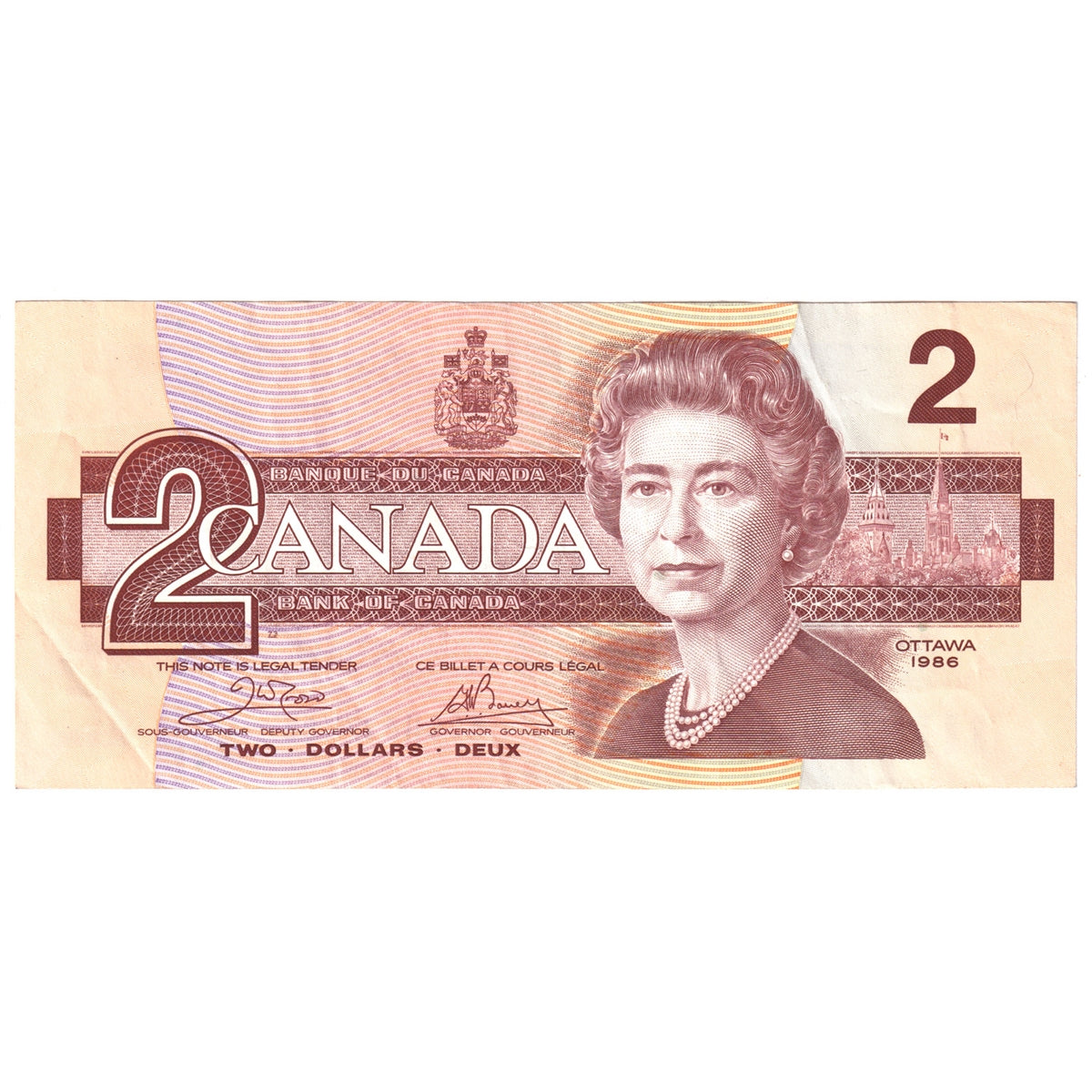 BC-55a 1986 Canada $2 Crow-Bouey, AUG, Very Fine (VF20)