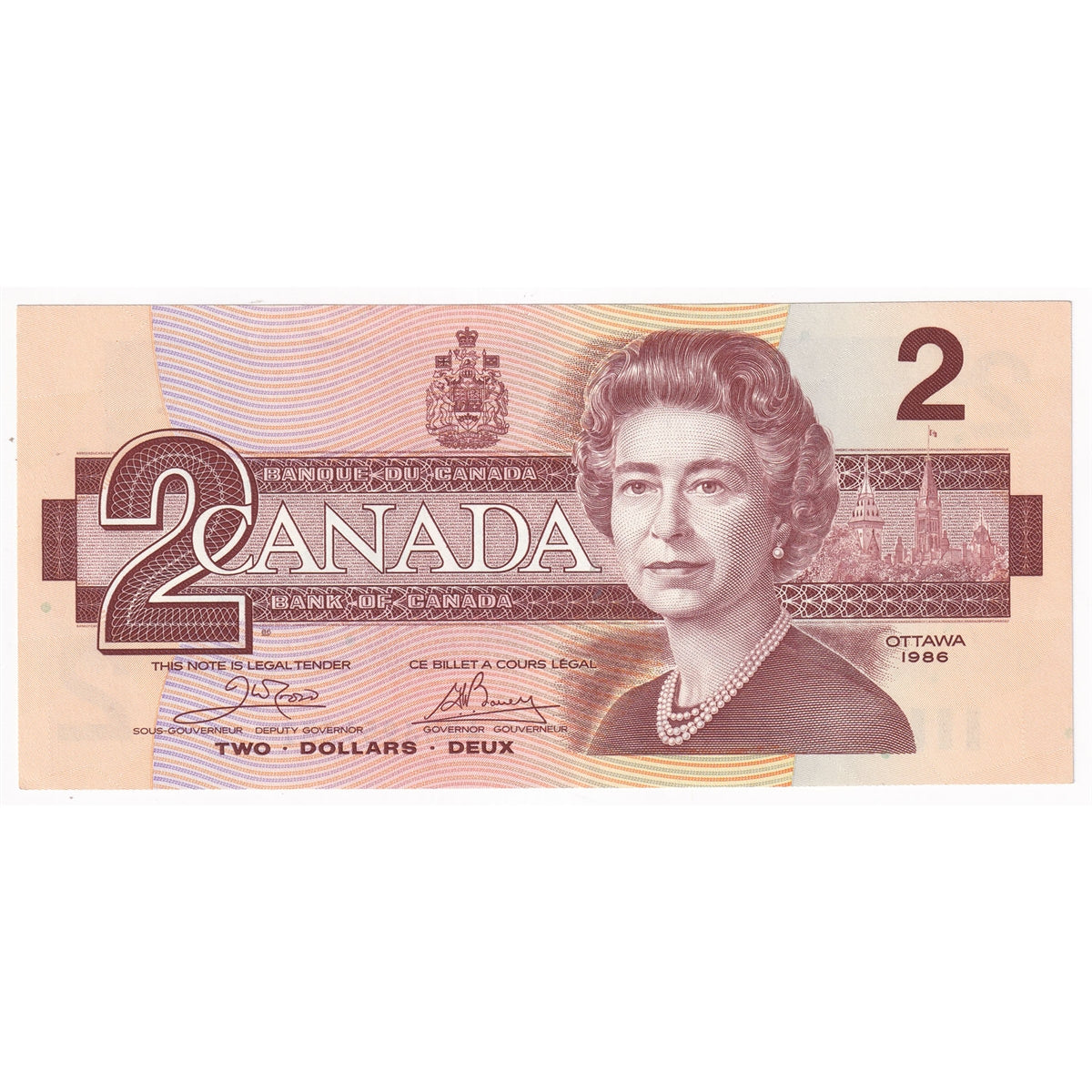 BC-55a 1986 Canada $2 Crow-Bouey, AUH, Almost Uncirculated (AU50)