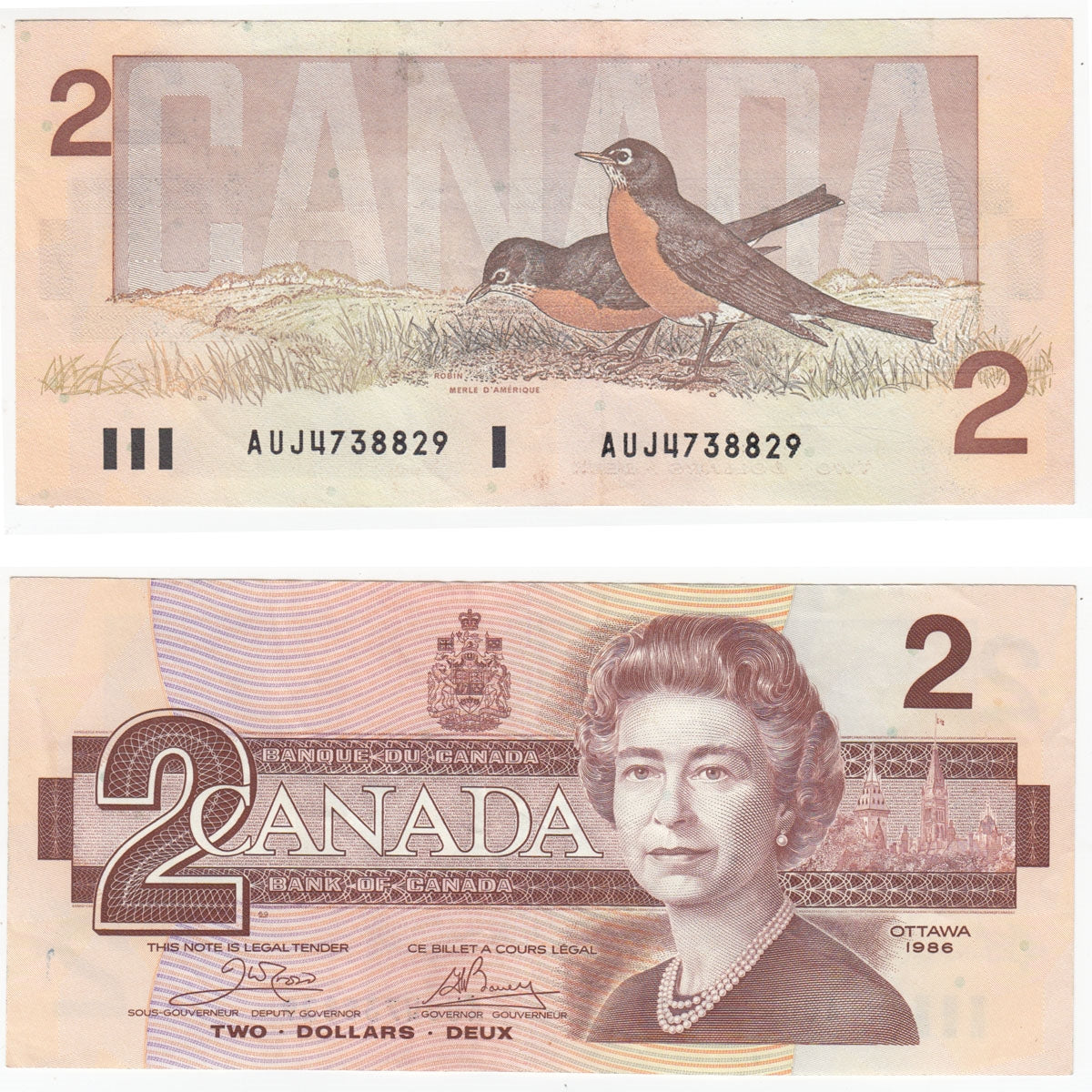 BC-55a 1986 Canada $2 Crow-Bouey, AUJ, Extra Fine (EF40)