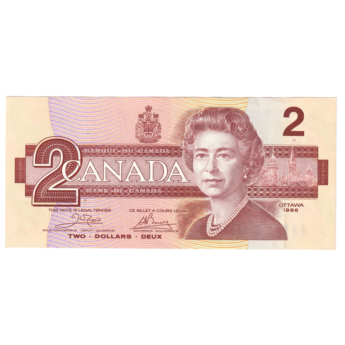 BC-55a 1986 Canada $2 Crow-Bouey, AUM, Almost Uncirculated (AU50)