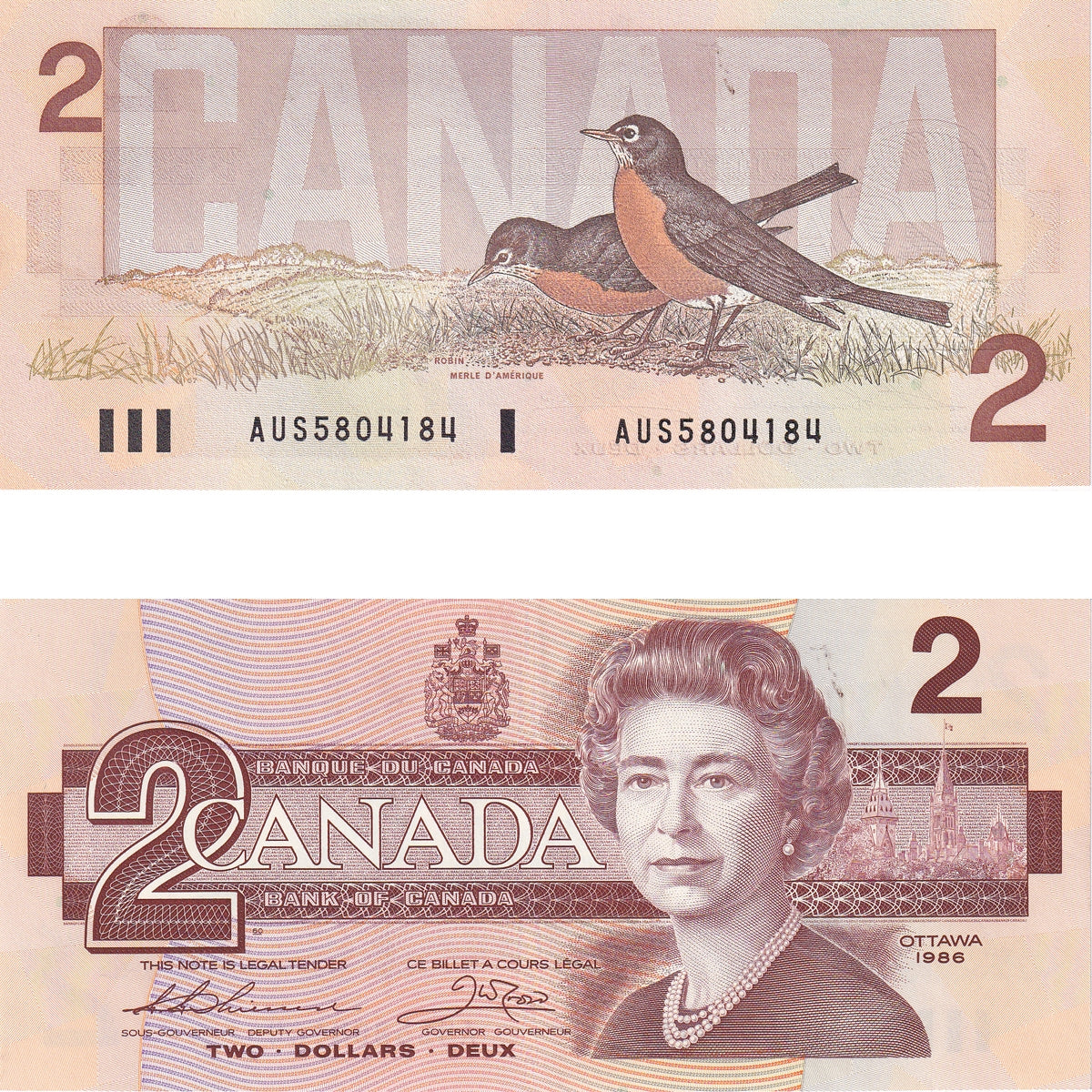 BC-55b 1986 Canada $2 Thiessen-Crow, AUN, Uncirculated (MS60)