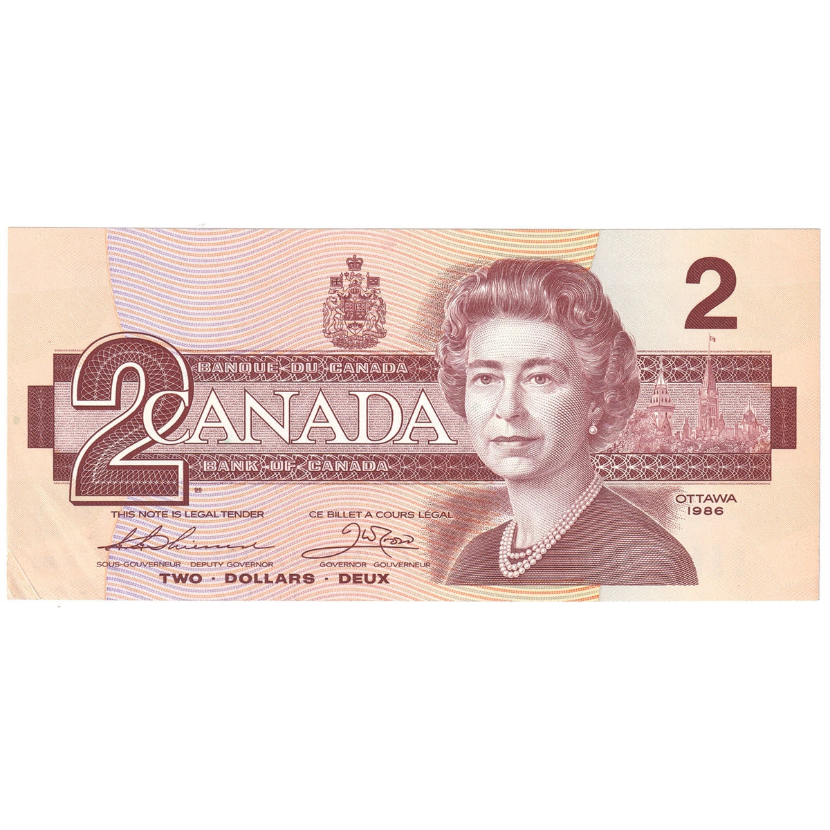 BC-55b 1986 Canada $2 Thiessen-Crow, AUR, AU-UNC (AU55)