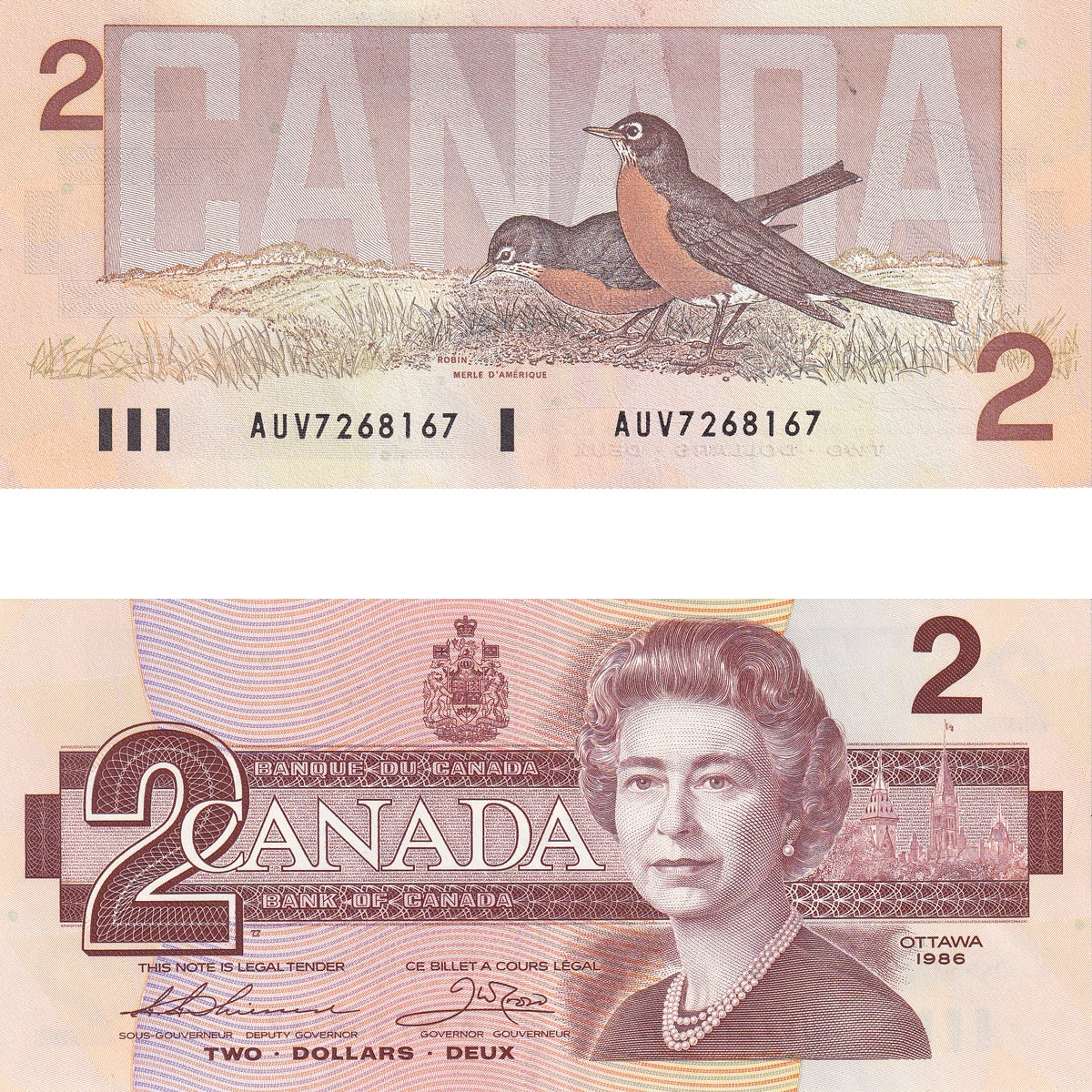 BC-55b 1986 Canada $2 Thiessen-Crow, AUV, Almost Uncirculated (AU50)